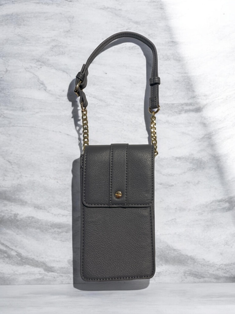 Phone Bag in Gray with Gold Chain